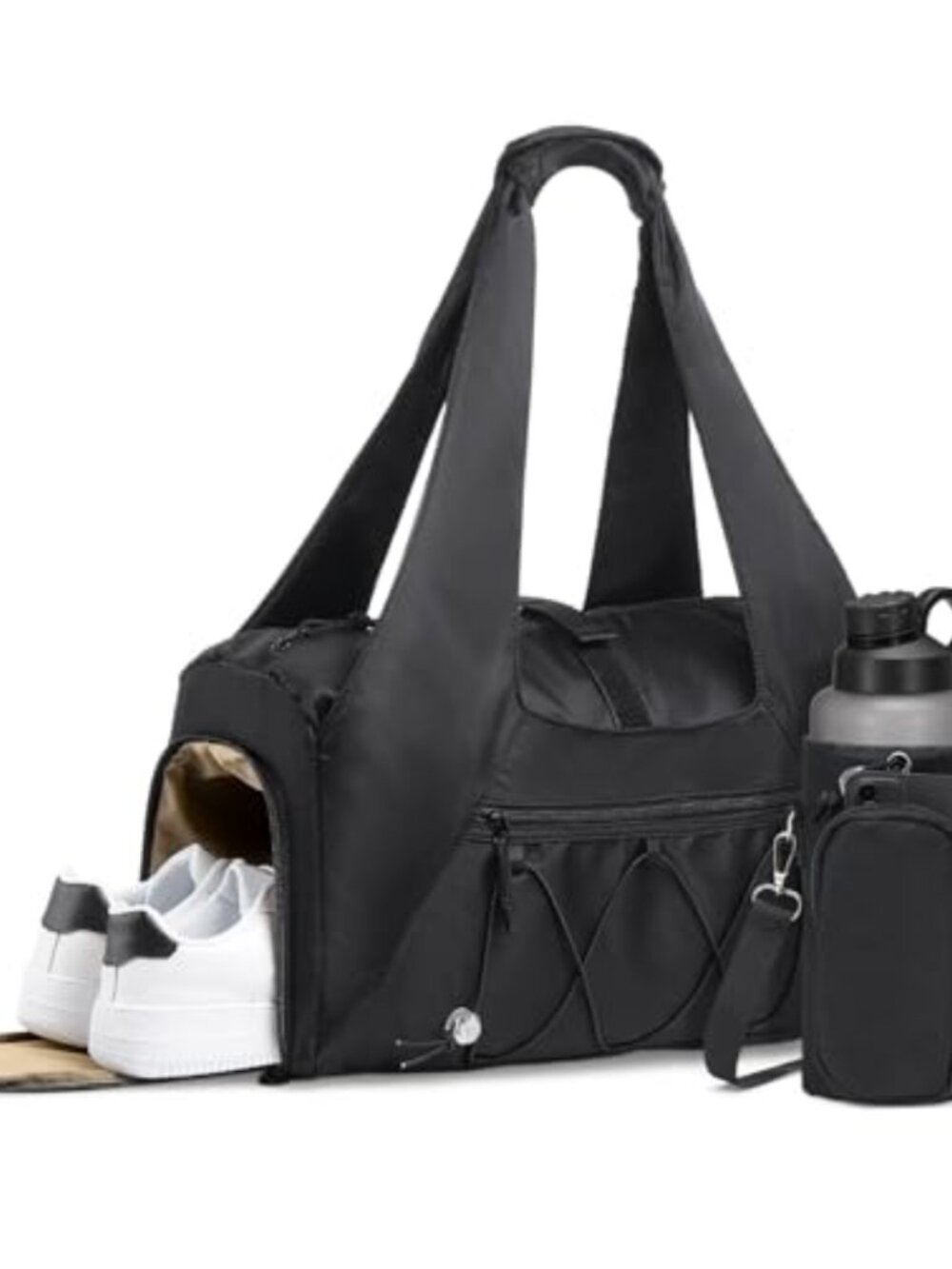 Small Gym Duffel Bag with Shoe Compartment & Crossbody Water Bottle Bag